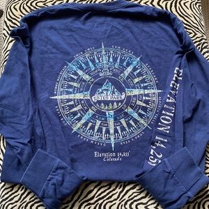 Cotton Navy Estes Park Compass Tee M Long Sleeve Elevation Colorado Hanes EUC